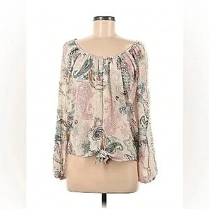 American Rag Paisley Print Peasant Blouse in Pink and Cream